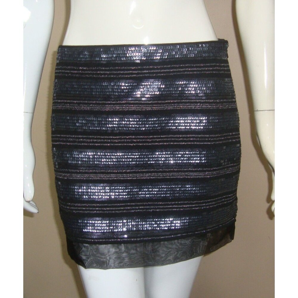 EXPRESS Black & Silver Sequin Elastic Waist Mini Skirt Size 2